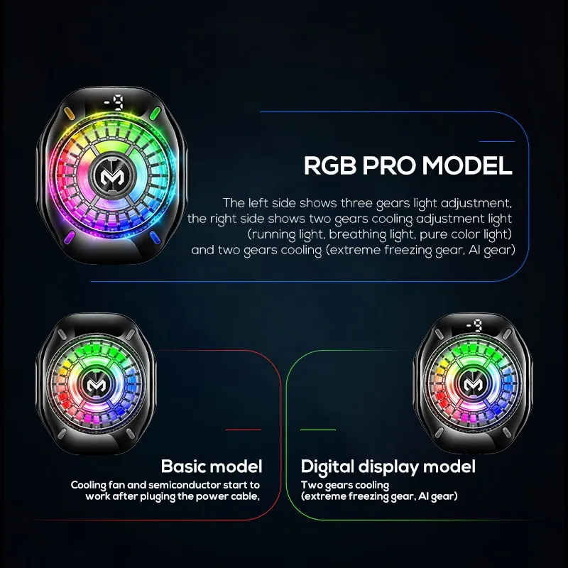 MEMO CX10 Three Styles Magnetic Back Clip Digital Display Frozen RGB Led Gaming Mobile Phone Radiator Cooler